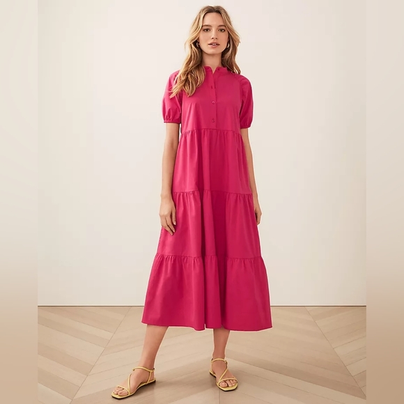 Ann Taylor | Tiered Midi Shirtdress - Picture 4 of 6